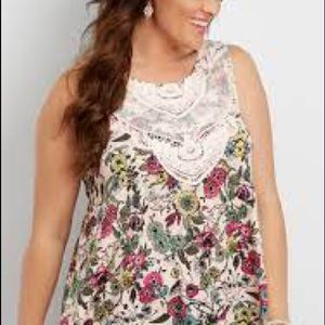 Floral Tank with Lace Overlay